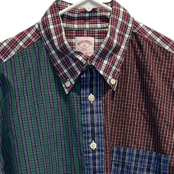 Brooks Brothers 346 Patchwork Plaid Shirt Medium Men's Multi Color Shirt Cotton - Picture 1 of 7
